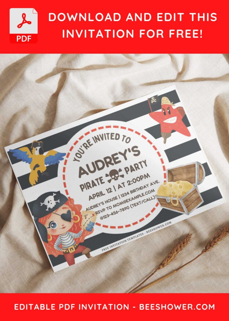 (Free Editable PDF) Watercolor Pirate Baby Shower Invitation Templates I