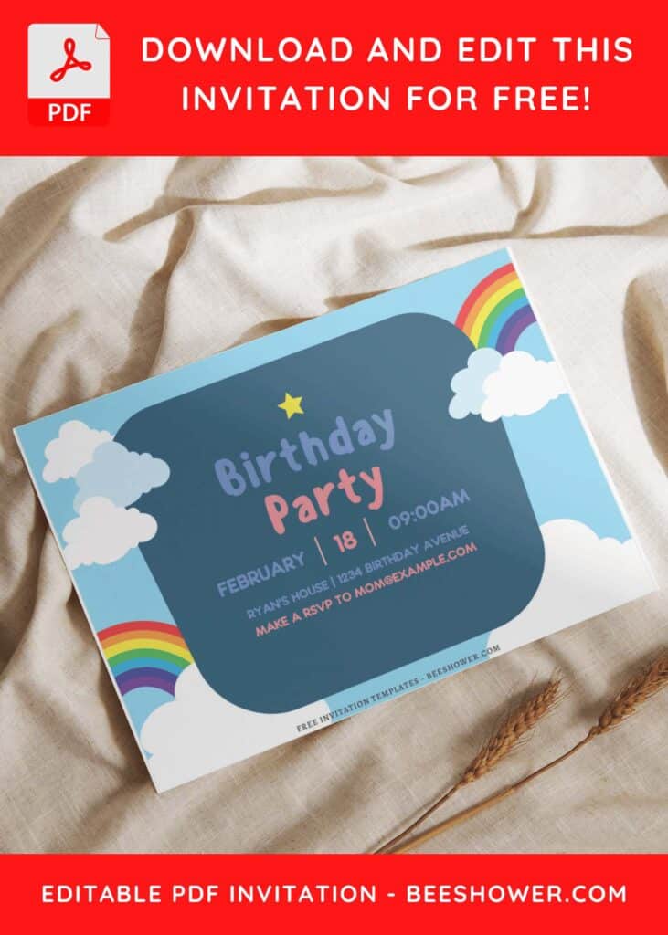 (Free Editable PDF) Rainbow Birthday Bash Invitation Templates I