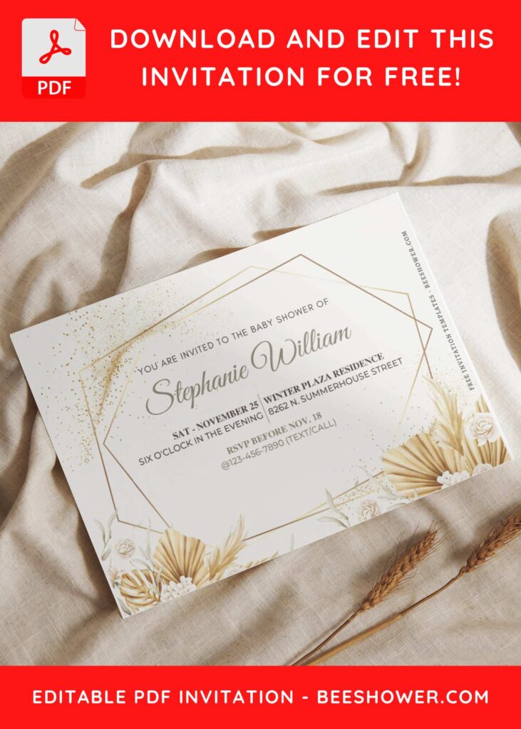 (Free Editable PDF) Glitter Gold Geometric Floral Wedding Invitation Templates I