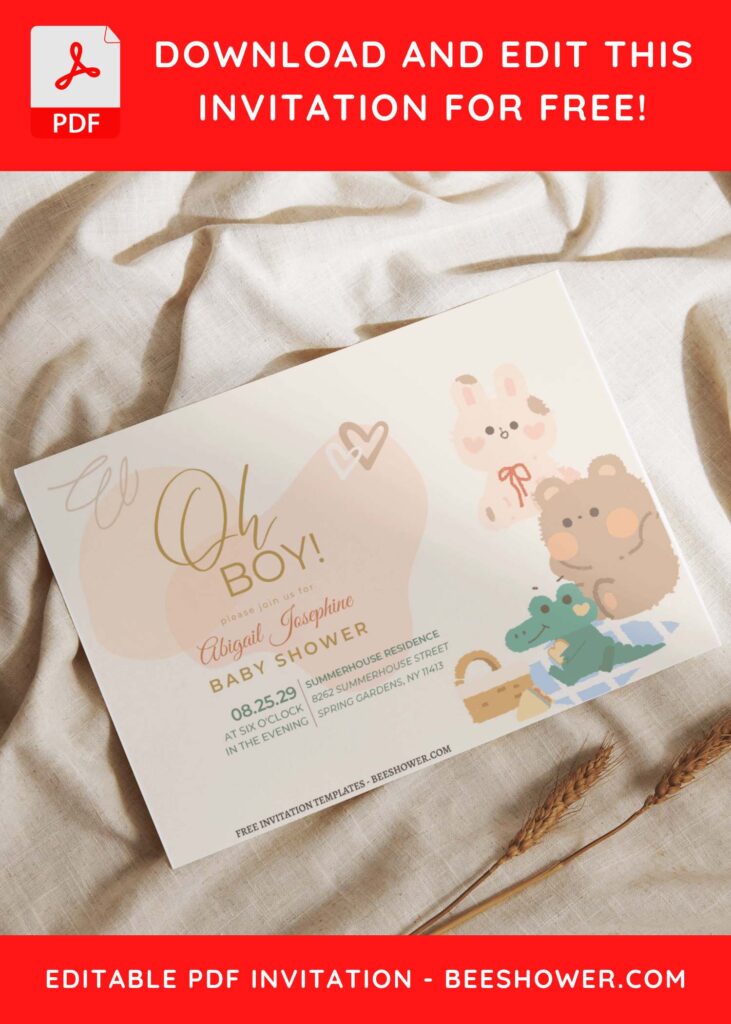 (Free Editable PDF) Delightful Cuddly Bear Baby Shower Invitation Templates I