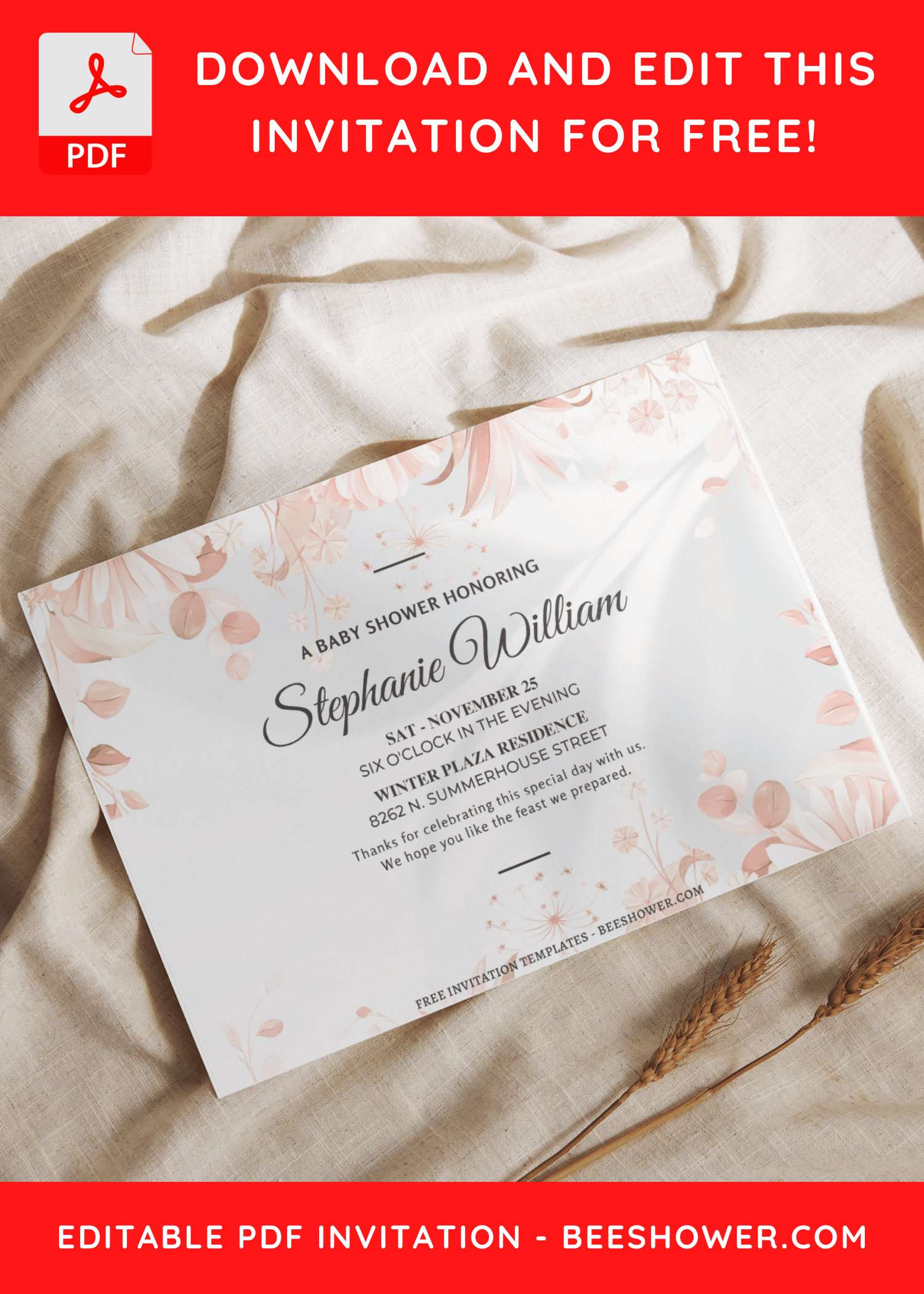 (Free Editable PDF) Effortlessly Beautiful Boho Floral Baby Shower Invitation Templates A