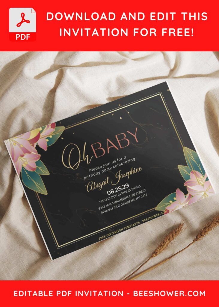(Free Editable PDF) Gold-Lining Floral & Greenery Baby Shower Invitation Templates C