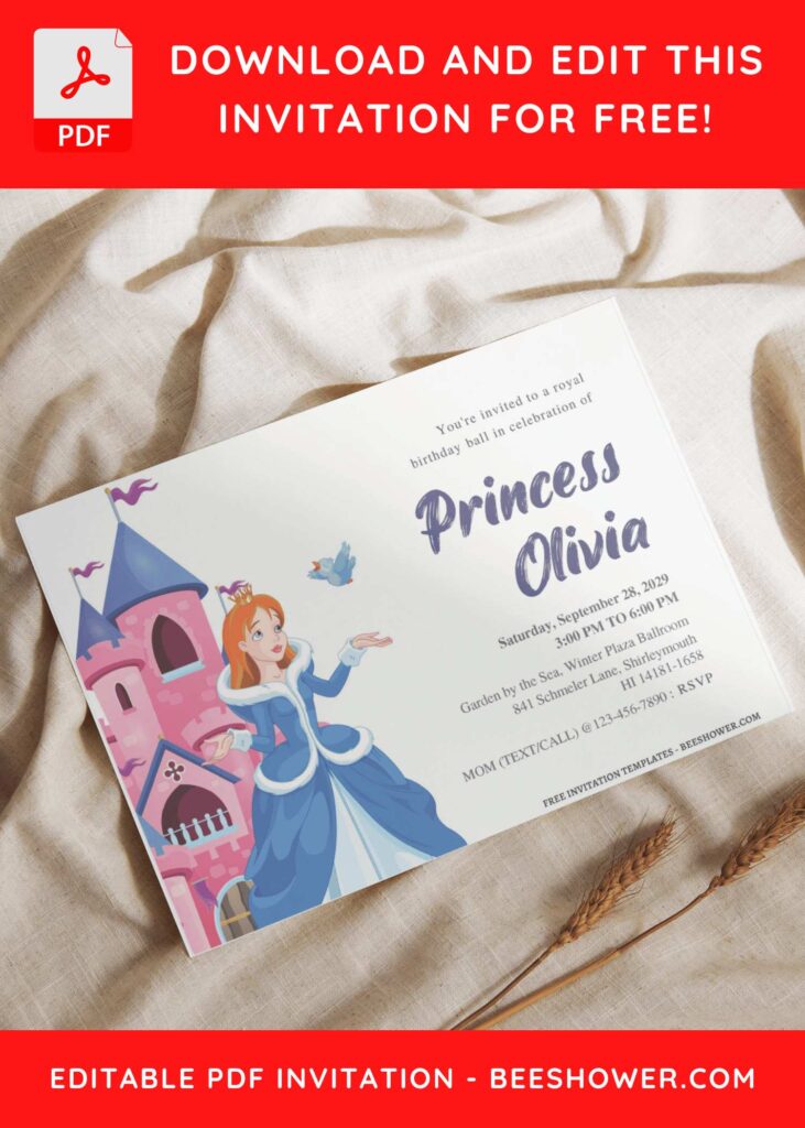 (Free Editable PDF) Charming Princess Baby Shower Invitation Templates G