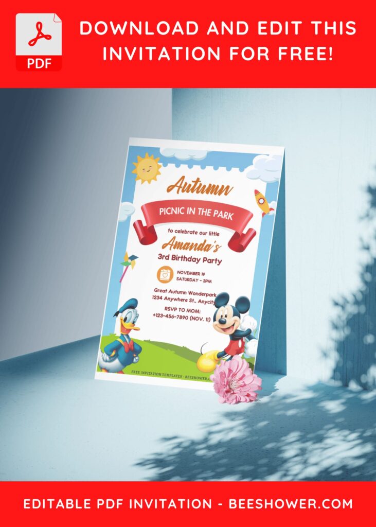 (Free Editable PDF) Mickey Mouse Picnic Baby Shower Invitation Templates I