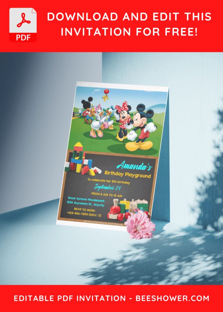 (Free Editable PDF) Fun Mickey Mouse Clubhouse Baby Shower Invitation Templates C