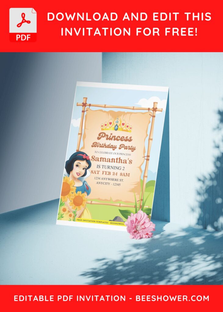 (Free Editable PDF) Snow White In Floral Wonderland Baby Shower Invitation Templates C