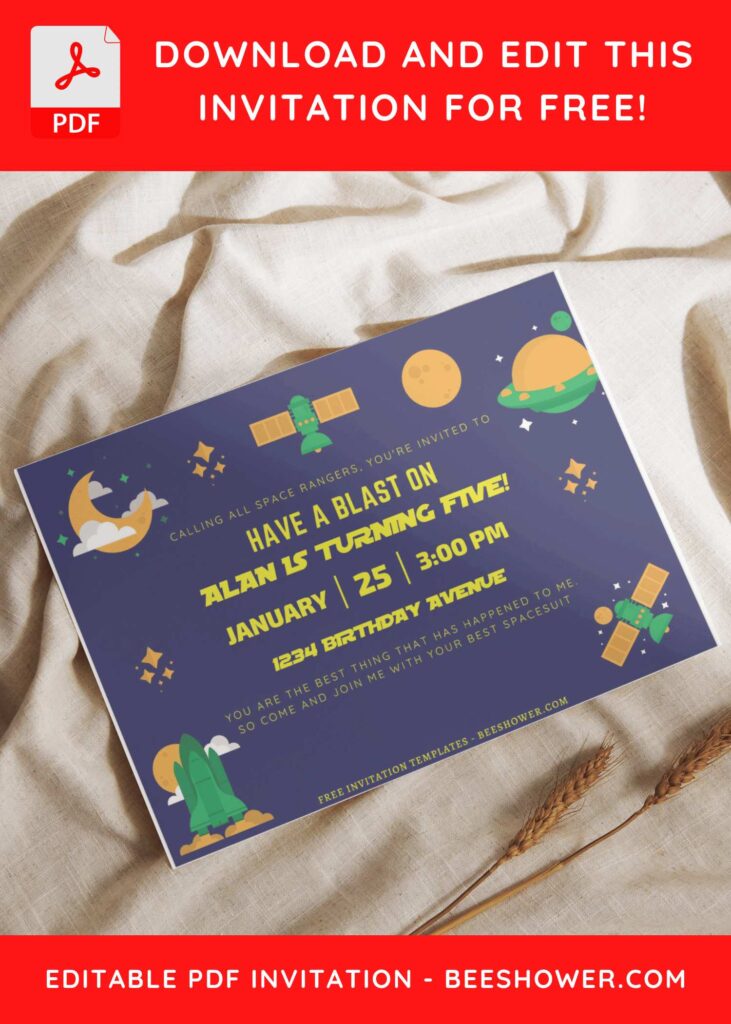 (Free Editable PDF) Simply Cute Outer Space Baby Shower Invitation Templates I