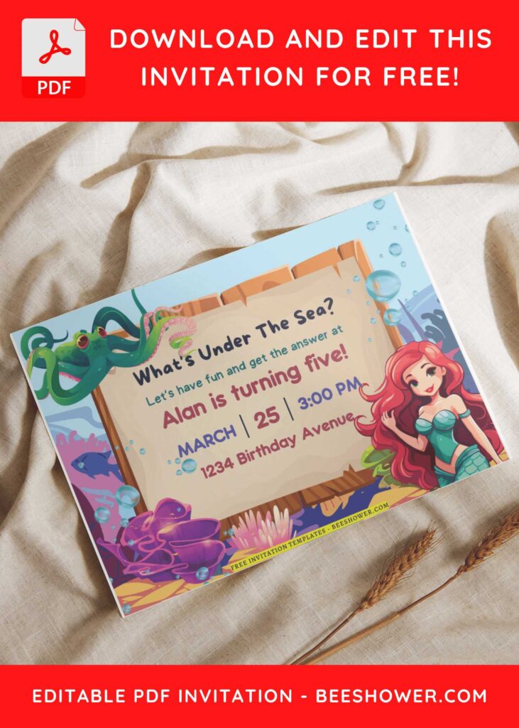 (Free Editable PDF) Mermaid Magic Baby Shower Invitation Templates I