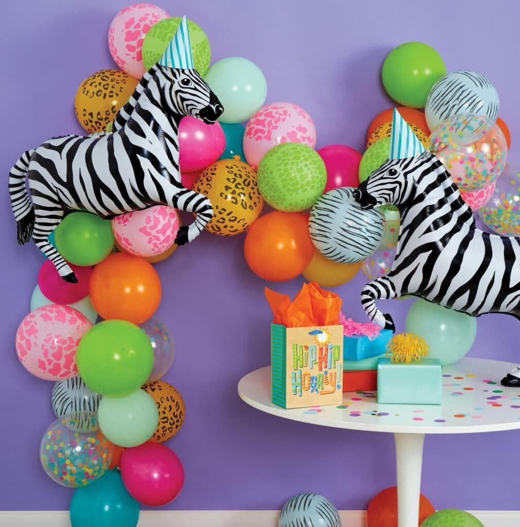 Colorful Balloon Garland with adorable Zebra Inflatable balloons