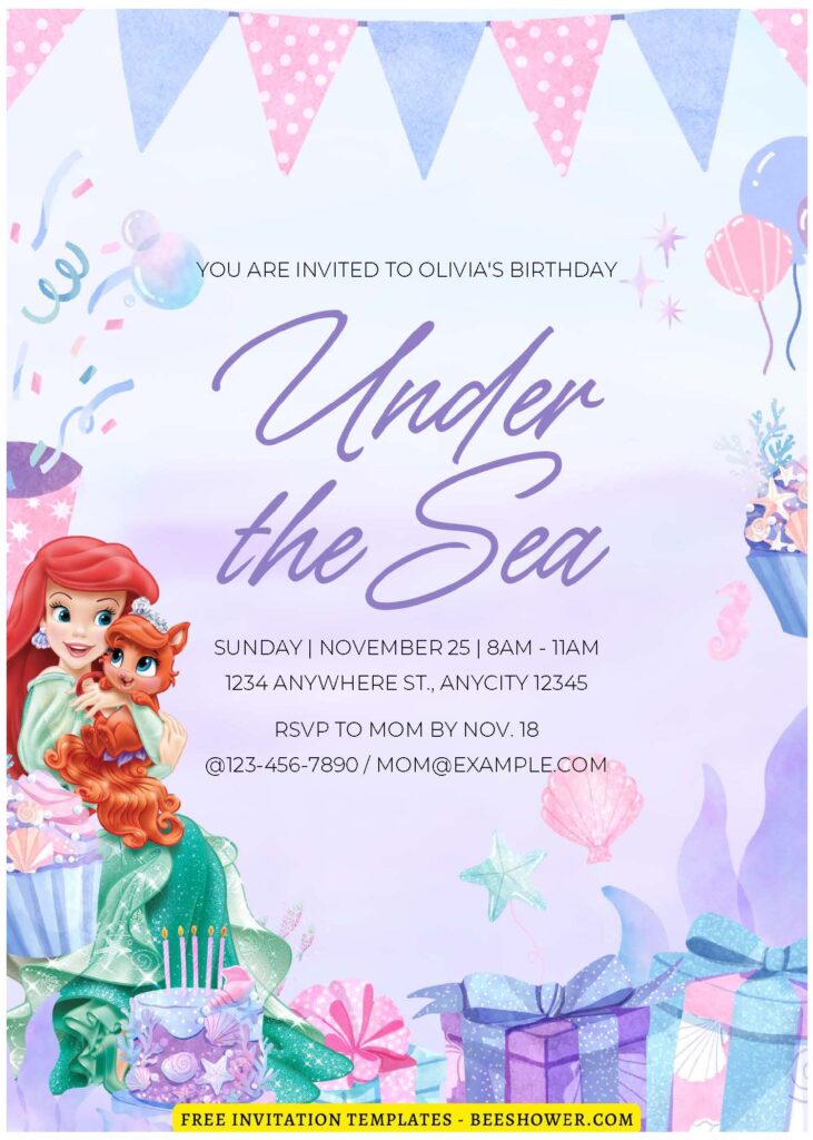 (Free Editable PDF) The Little Mermaid Baby Shower Invitation Templates D