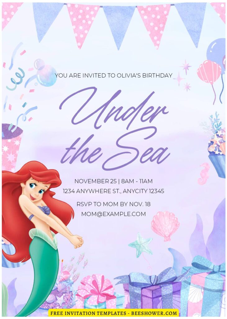(Free Editable PDF) The Little Mermaid Baby Shower Invitation Templates E
