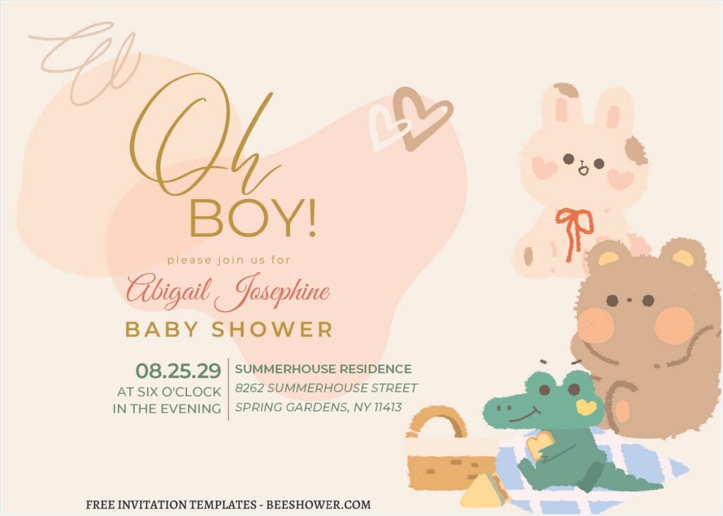 (Free Editable PDF) Delightful Cuddly Bear Baby Shower Invitation Templates J