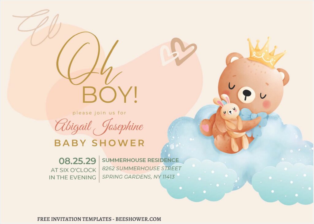 (Free Editable PDF) Delightful Cuddly Bear Baby Shower Invitation Templates A