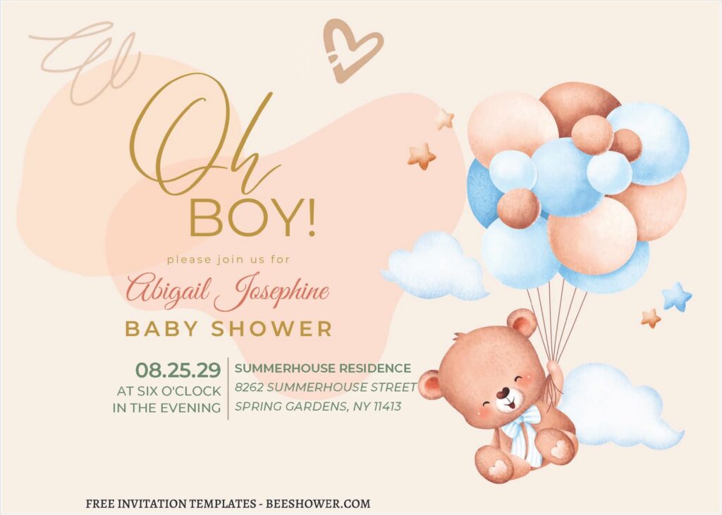(Free Editable PDF) Delightful Cuddly Bear Baby Shower Invitation Templates B