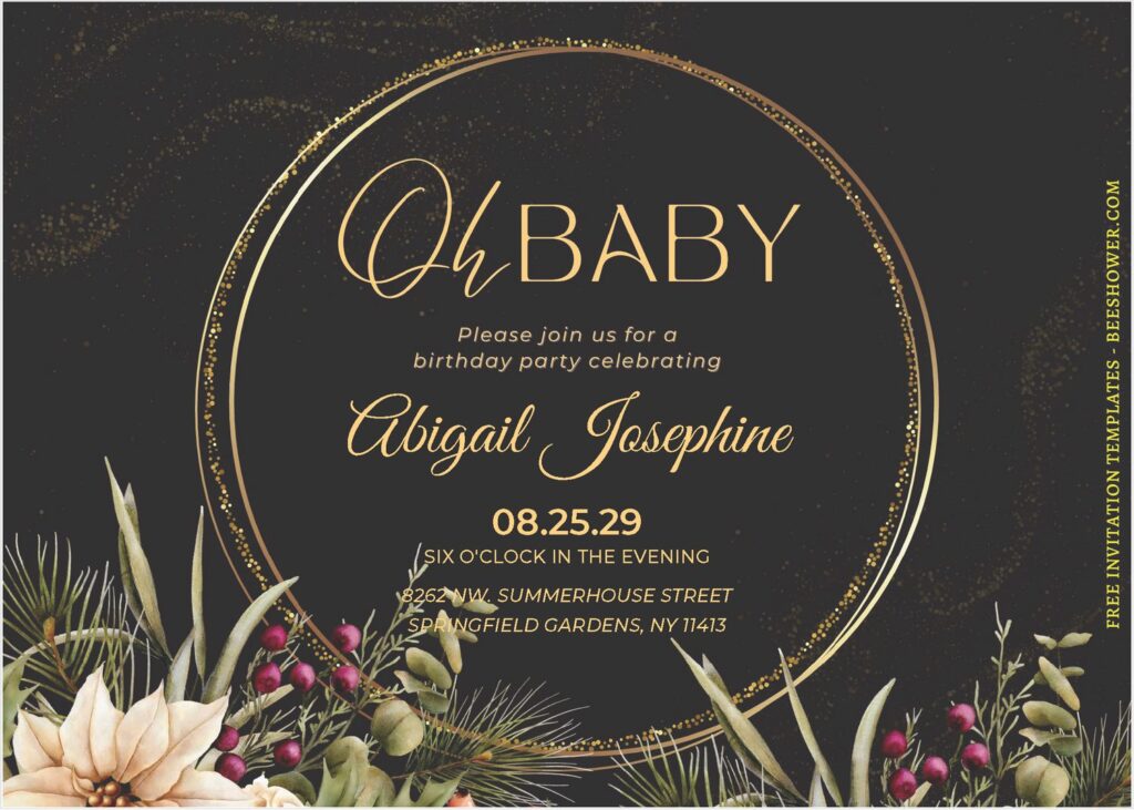 (Free Editable PDF) Luxurious Glitter Gold & Floral Baby Shower Invitation Templates H