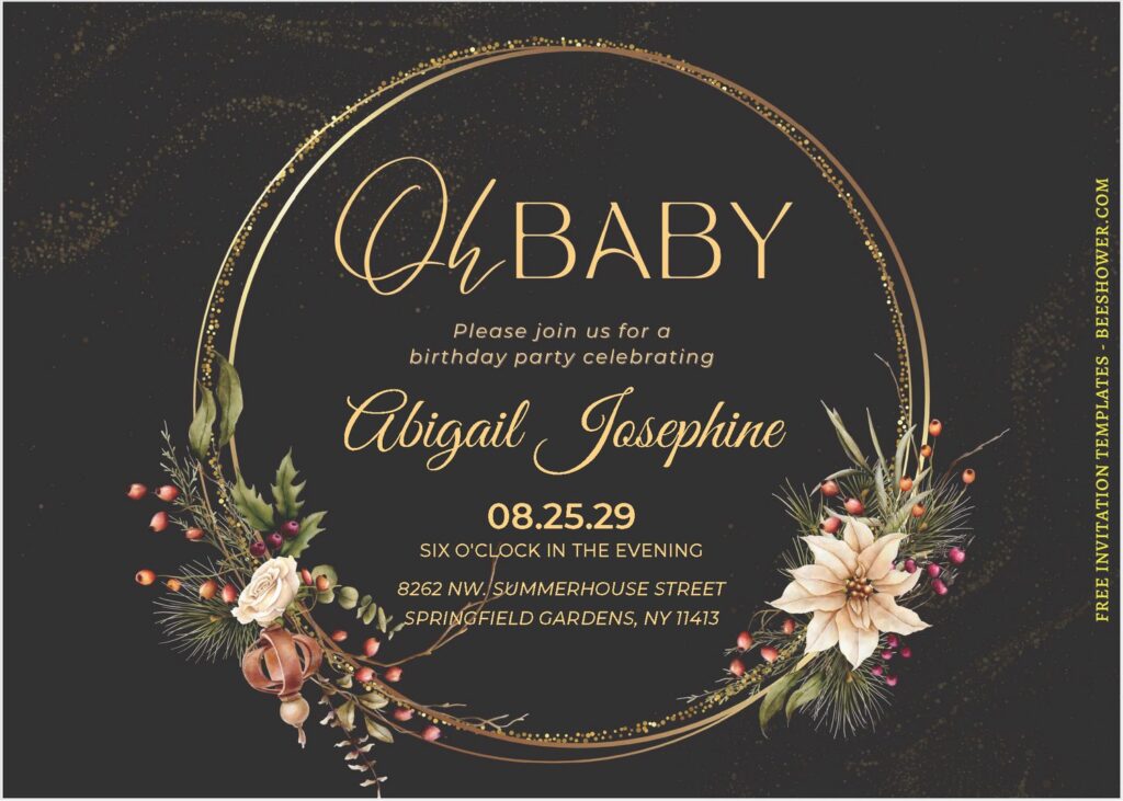 (Free Editable PDF) Luxurious Glitter Gold & Floral Baby Shower Invitation Templates J