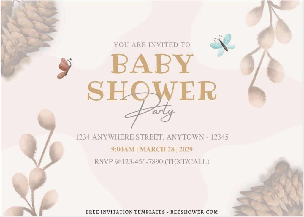 (Free Editable PDF) Boho Greenery & Feather Baby Shower Invitation Templates J