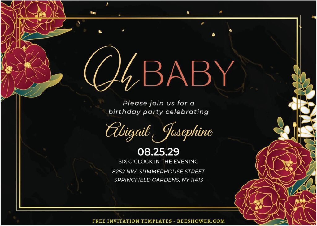 (Free Editable PDF) Gold-Lining Floral & Greenery Baby Shower Invitation Templates E