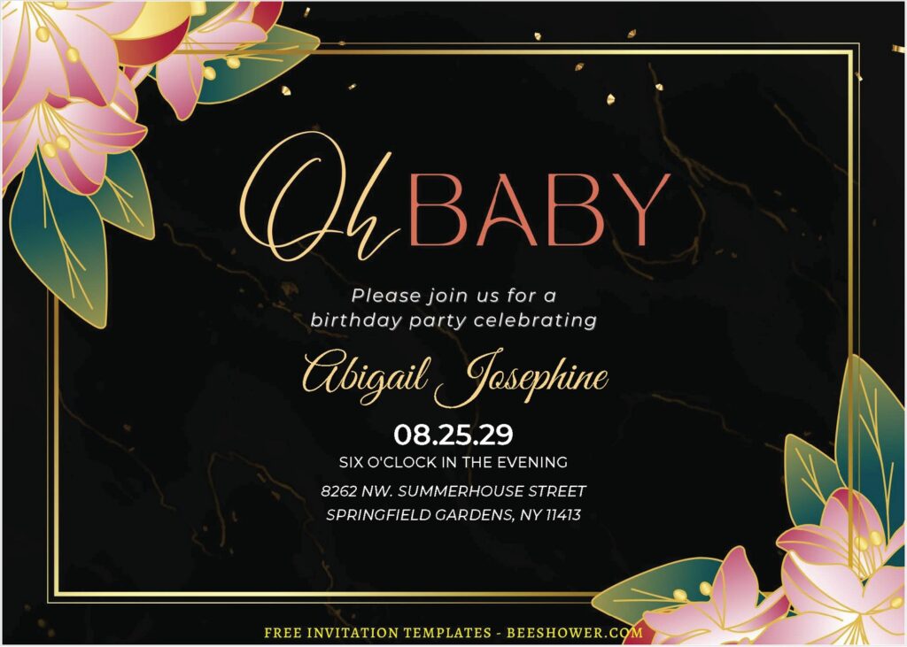 (Free Editable PDF) Gold-Lining Floral & Greenery Baby Shower Invitation Templates F
