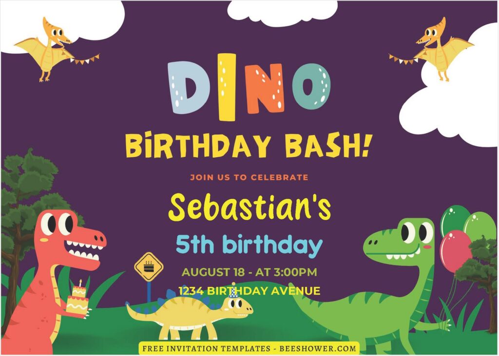 (Free Editable PDF) Fun Dino Baby Shower Invitation Templates J