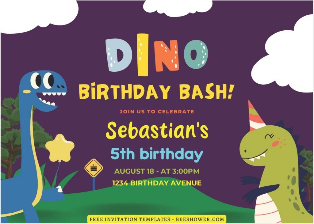 (Free Editable PDF) Fun Dino Baby Shower Invitation Templates B