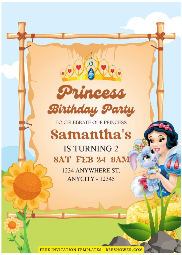 (Free Editable PDF) Snow White In Floral Wonderland Baby Shower Invitation Templates D