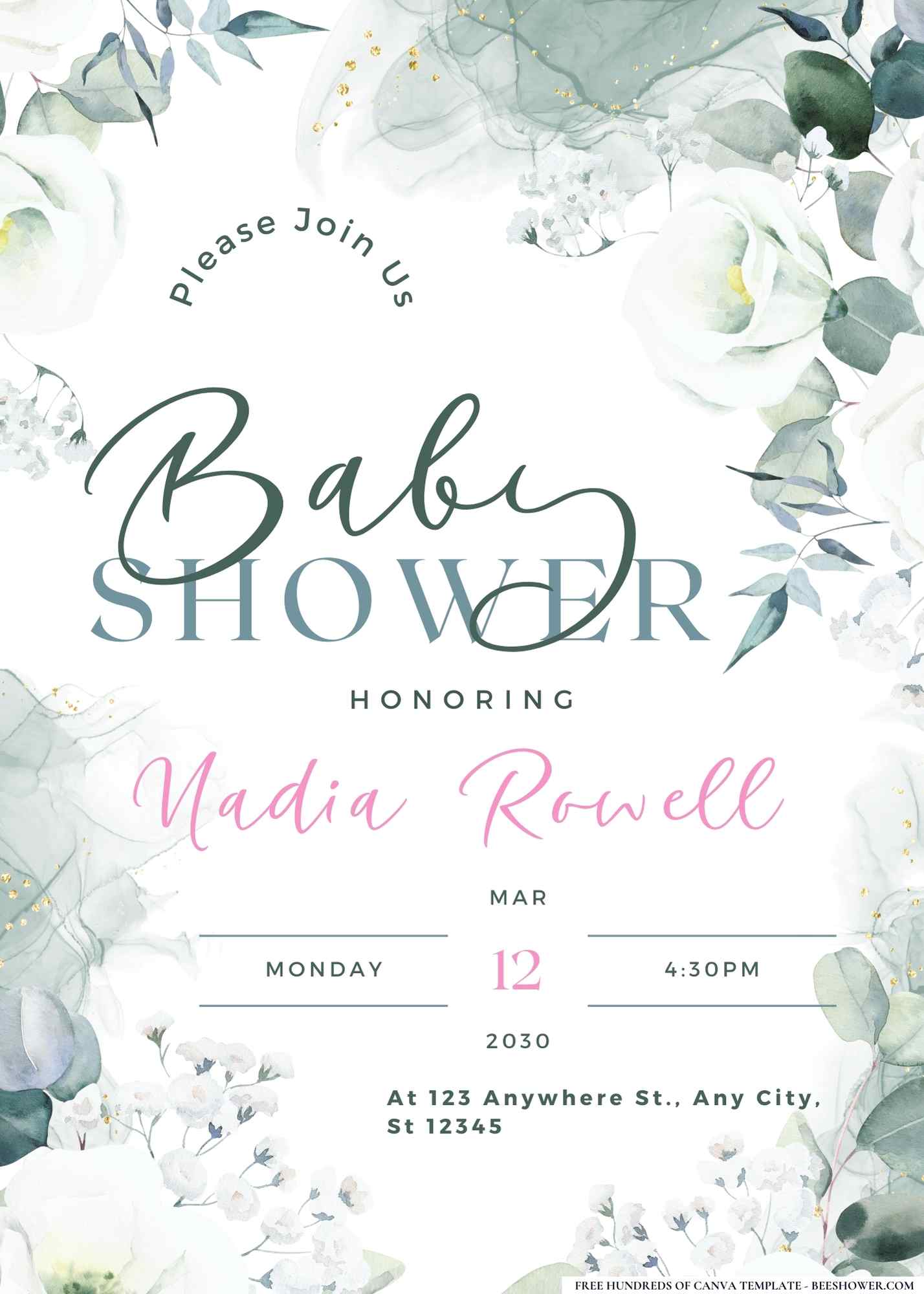 Baby's Breath Bouquet Baby Shower Invitation