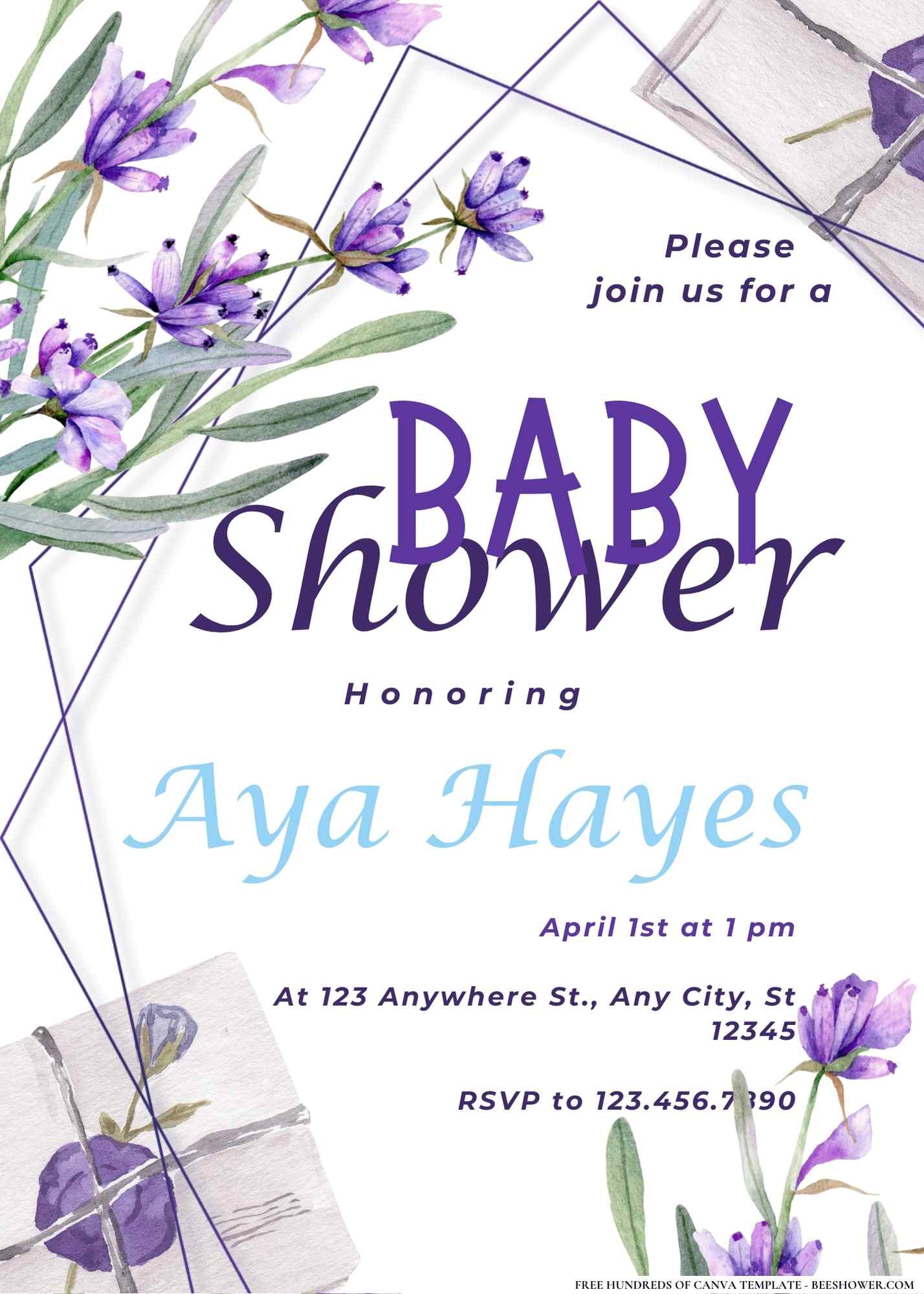 Lavender Love Letters Baby Shower Invitation