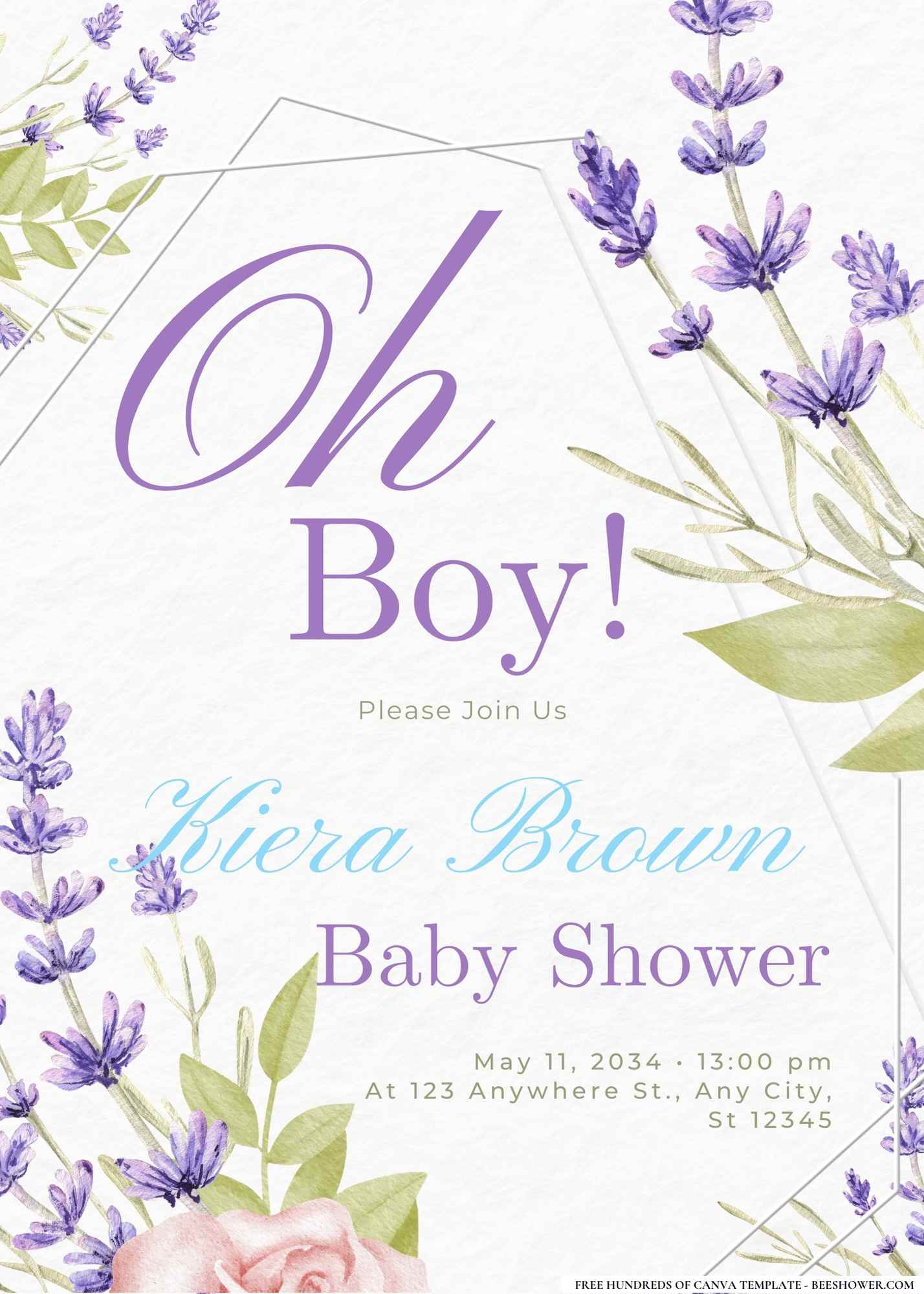 Lavender Love and Lullabies Baby Shower Invitation