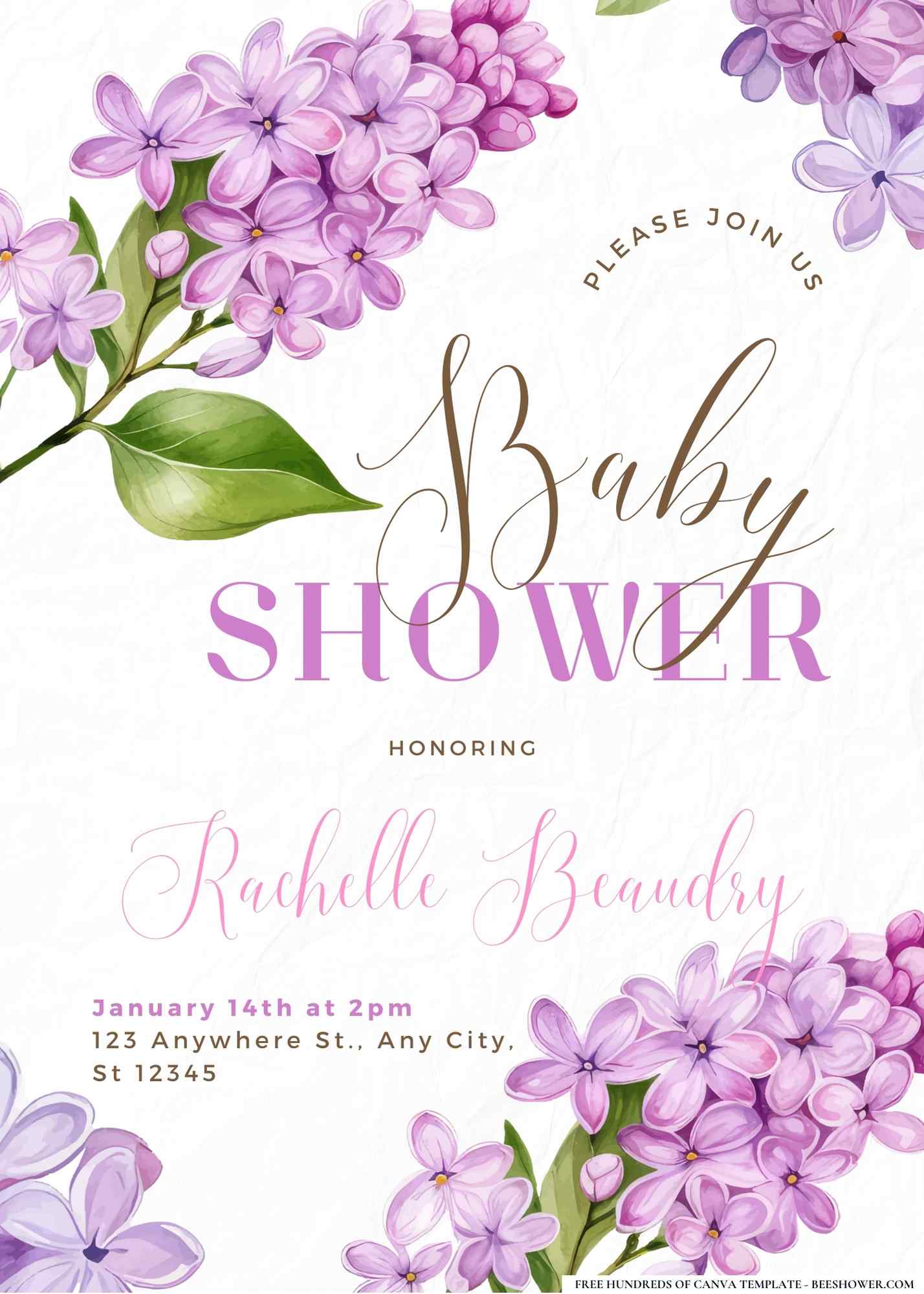 Lilac and Lullabies Baby Shower Invitation