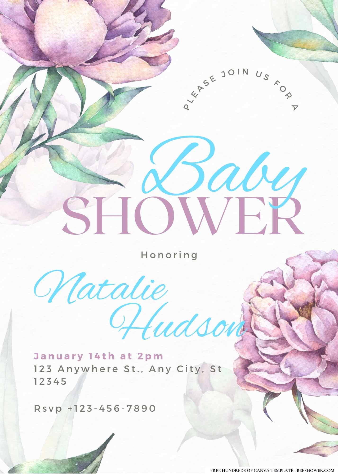 Precious Peonies Baby Shower Invitation