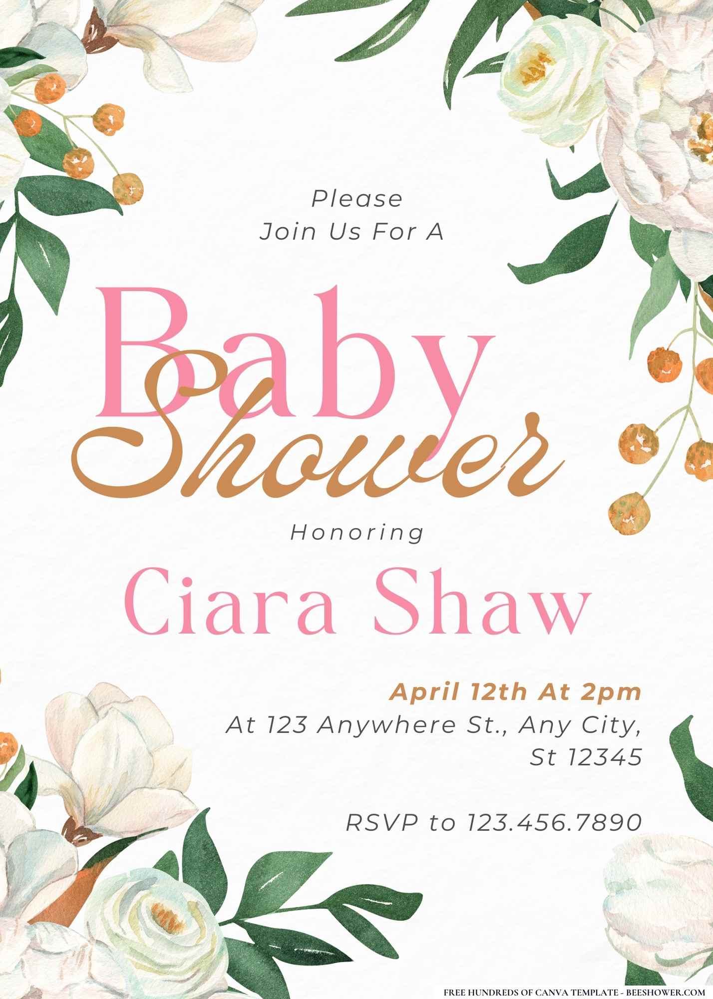 Precious Peony Baby Shower Invitation