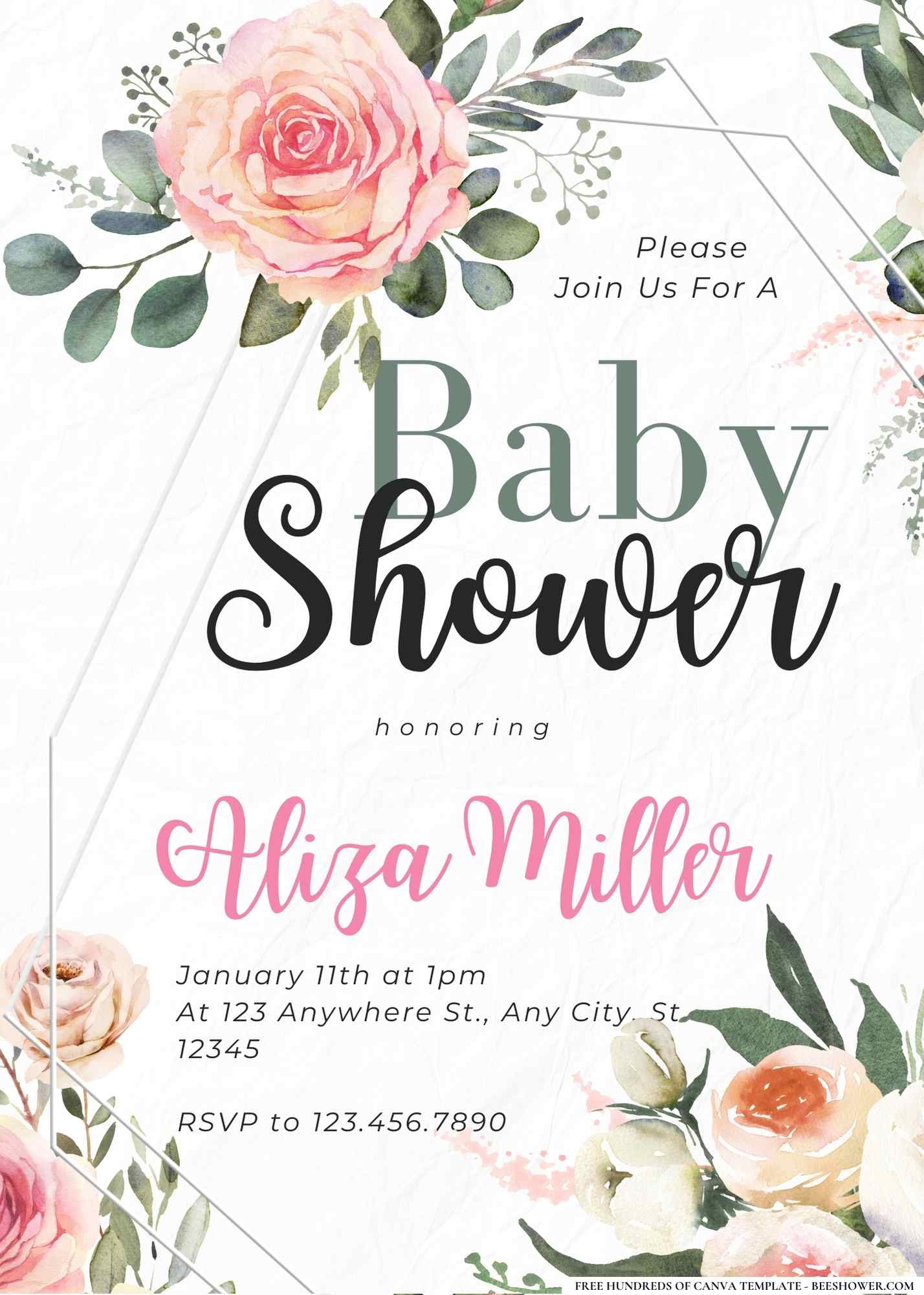 Roses and Radiant Rattles Baby Shower Invitation