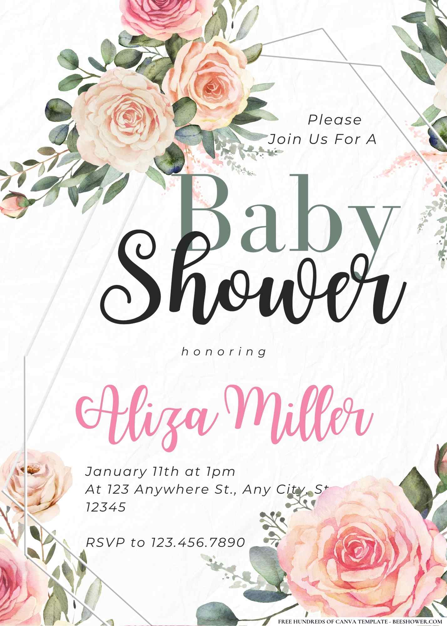 Roses and Radiant Rattles Baby Shower Invitation