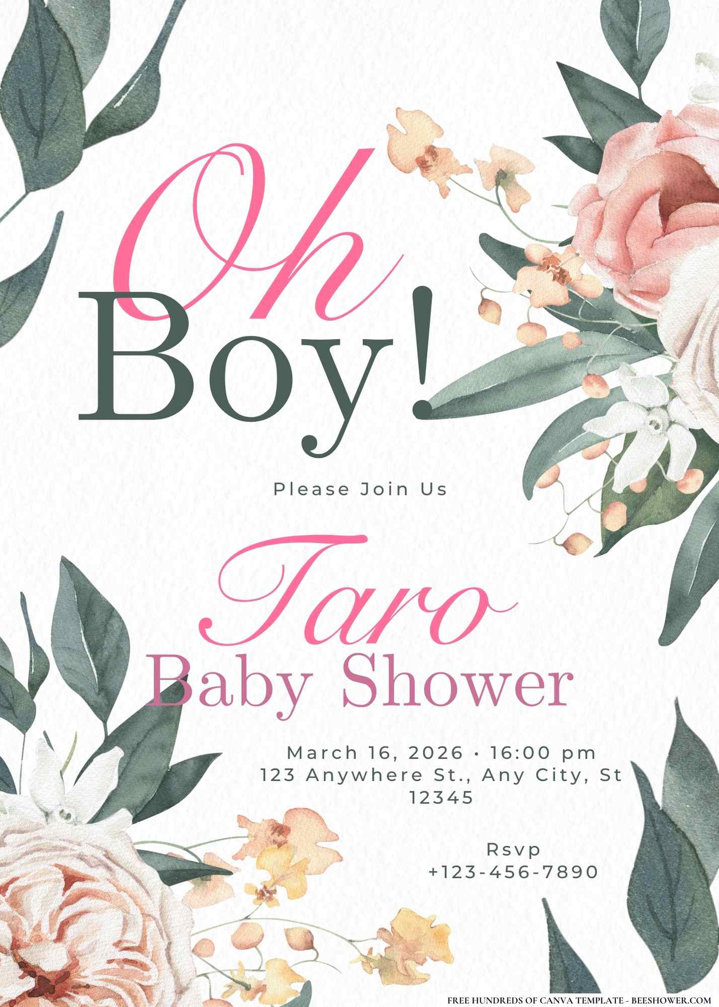 Roses and Ribbons Baby Shower Invitation