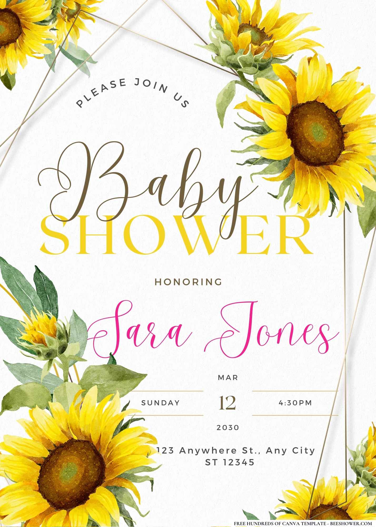 Sunflower Surprise Celebration Baby Shower Invitation