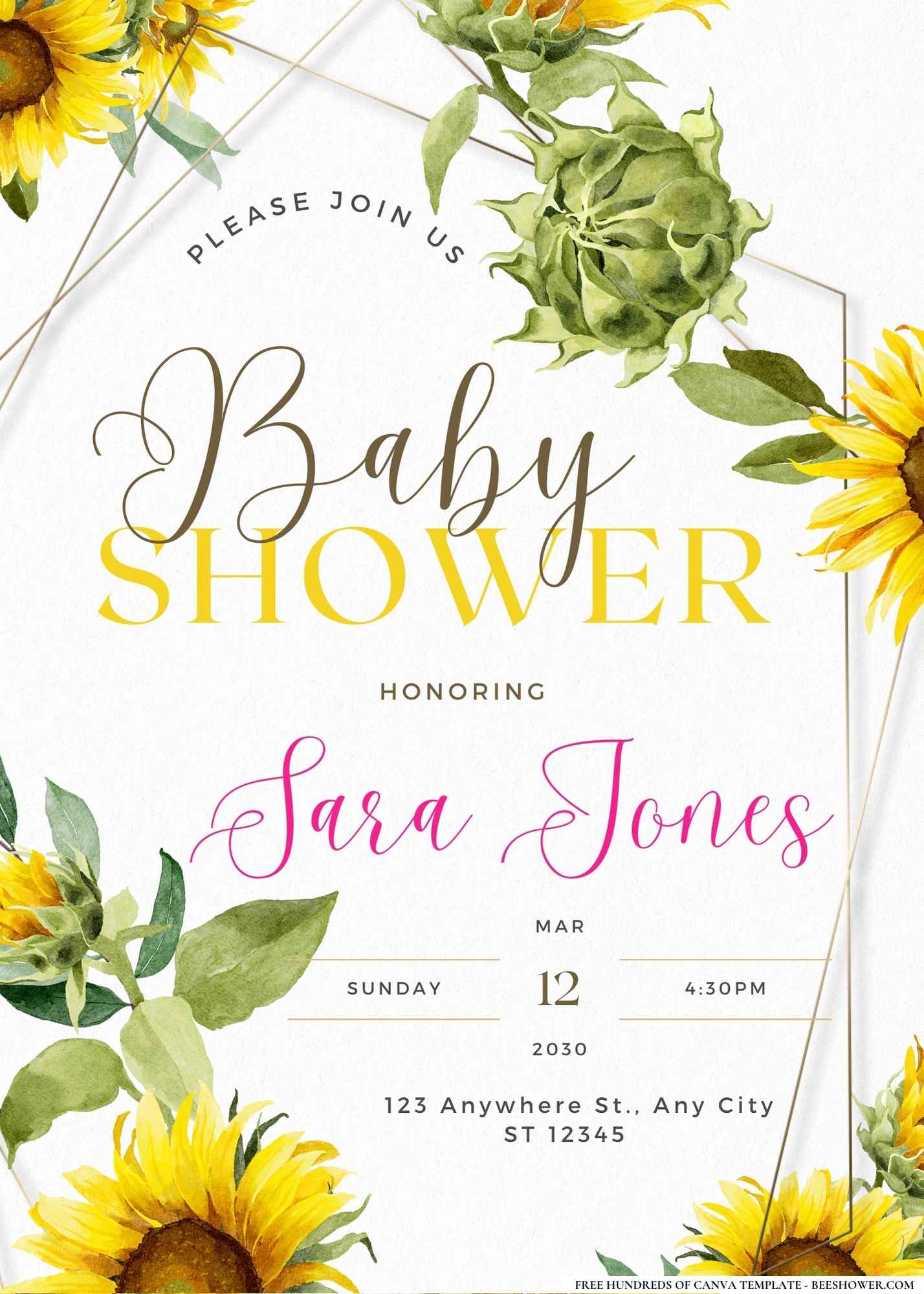 Sunflower Surprise Celebration Baby Shower Invitation