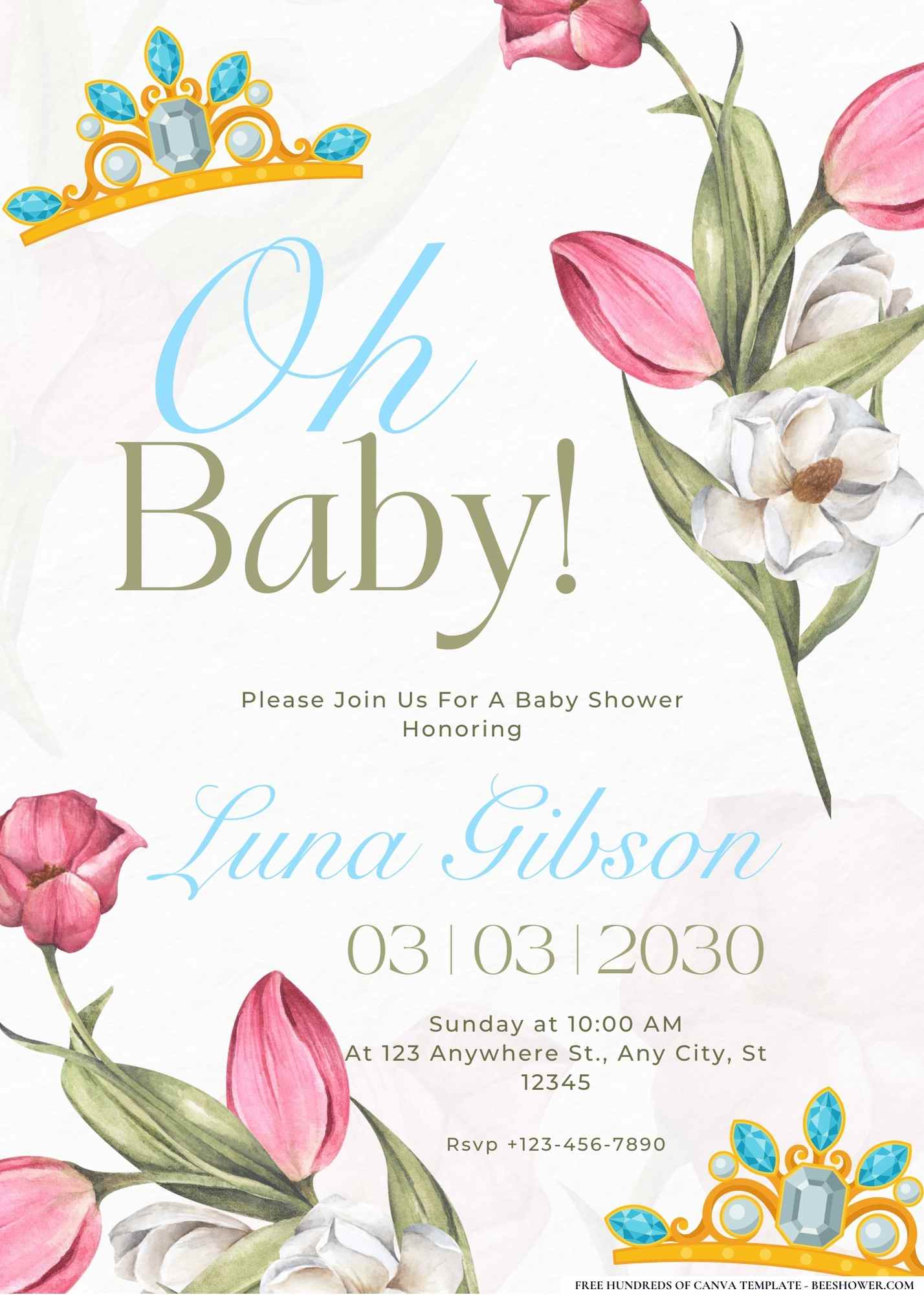 Tulips and Tiny Tiaras Baby Shower Invitation