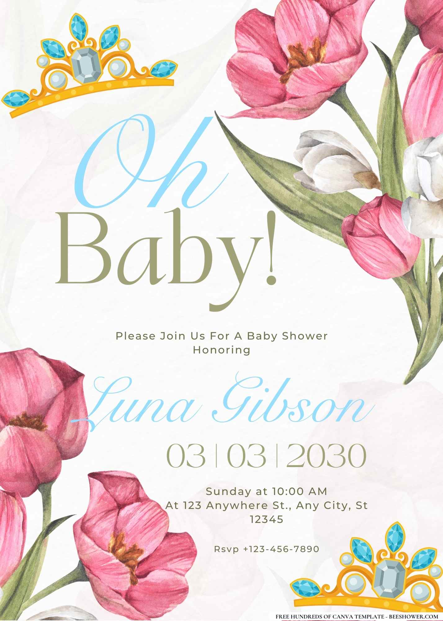 Tulips and Tiny Tiaras Baby Shower Invitation