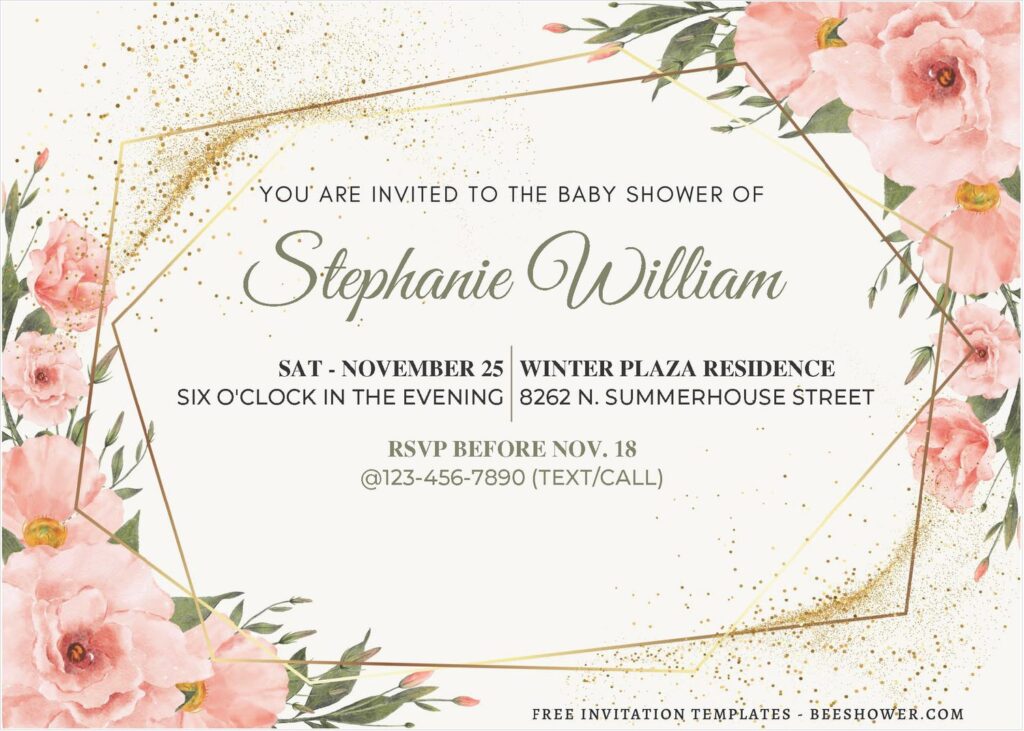 (Free Editable PDF) Glitter Gold Geometric Floral Wedding Invitation Templates J