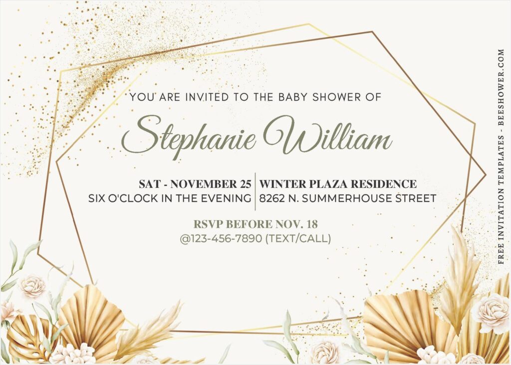 (Free Editable PDF) Glitter Gold Geometric Floral Wedding Invitation Templates B