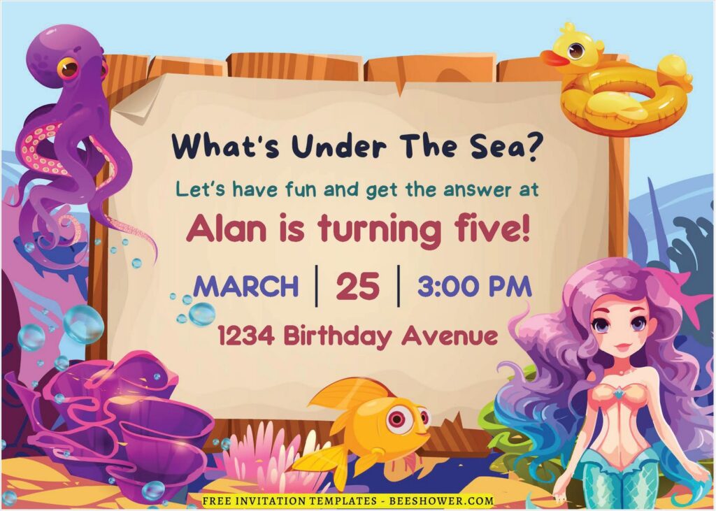 (Free Editable PDF) Mermaid Magic Baby Shower Invitation Templates J