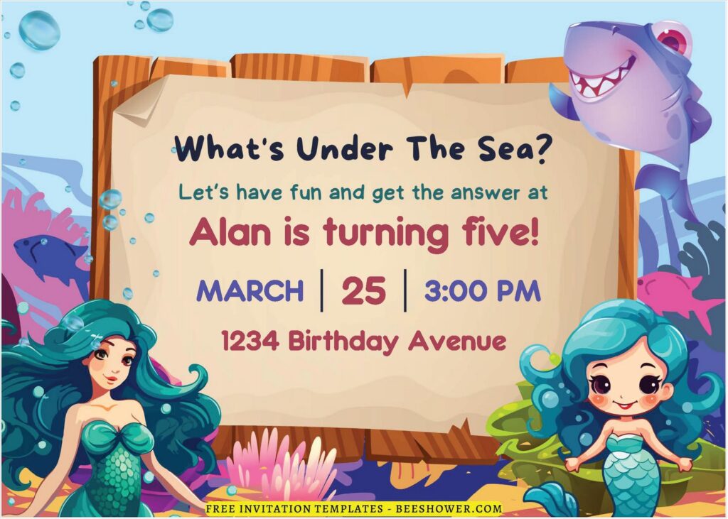 (Free Editable PDF) Mermaid Magic Baby Shower Invitation Templates A
