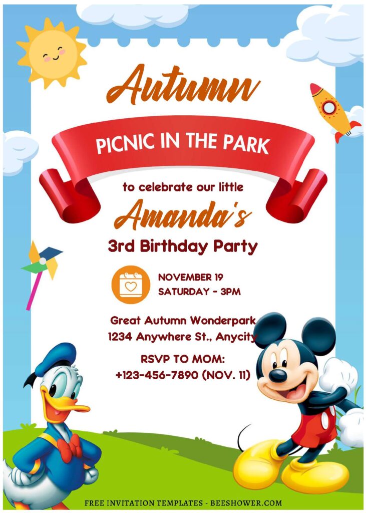 (Free Editable PDF) Mickey Mouse Picnic Baby Shower Invitation Templates B