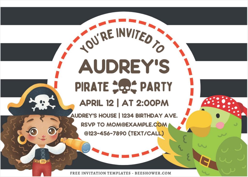 (Free Editable PDF) Watercolor Pirate Baby Shower Invitation Templates J