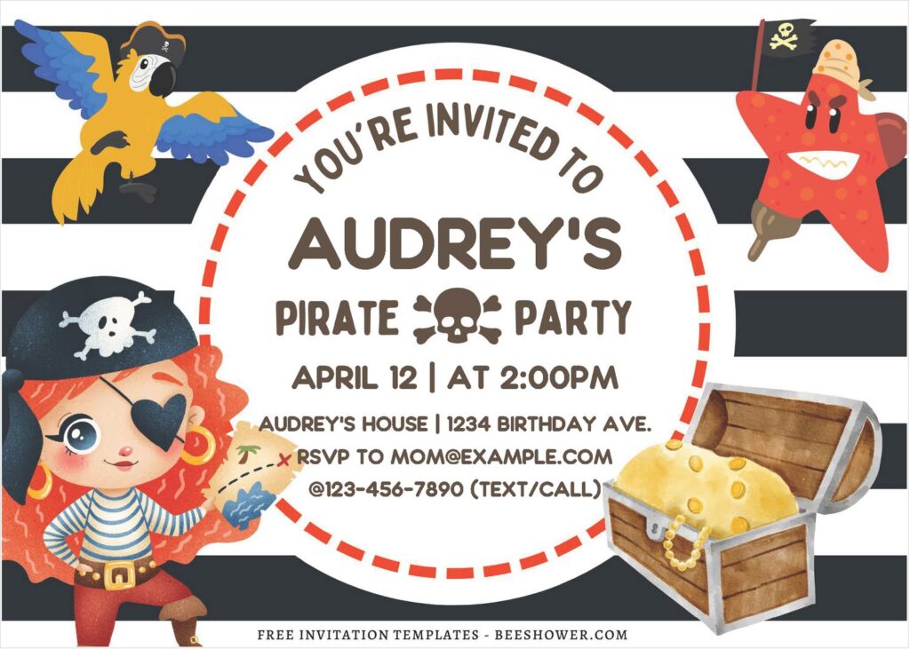 (Free Editable PDF) Watercolor Pirate Baby Shower Invitation Templates B