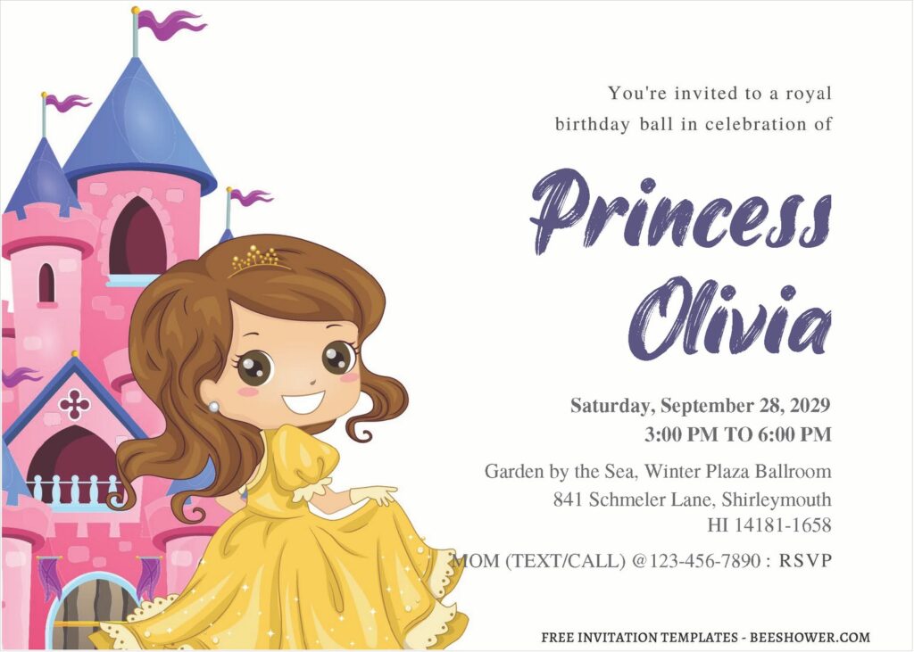 (Free Editable PDF) Charming Princess Baby Shower Invitation Templates H