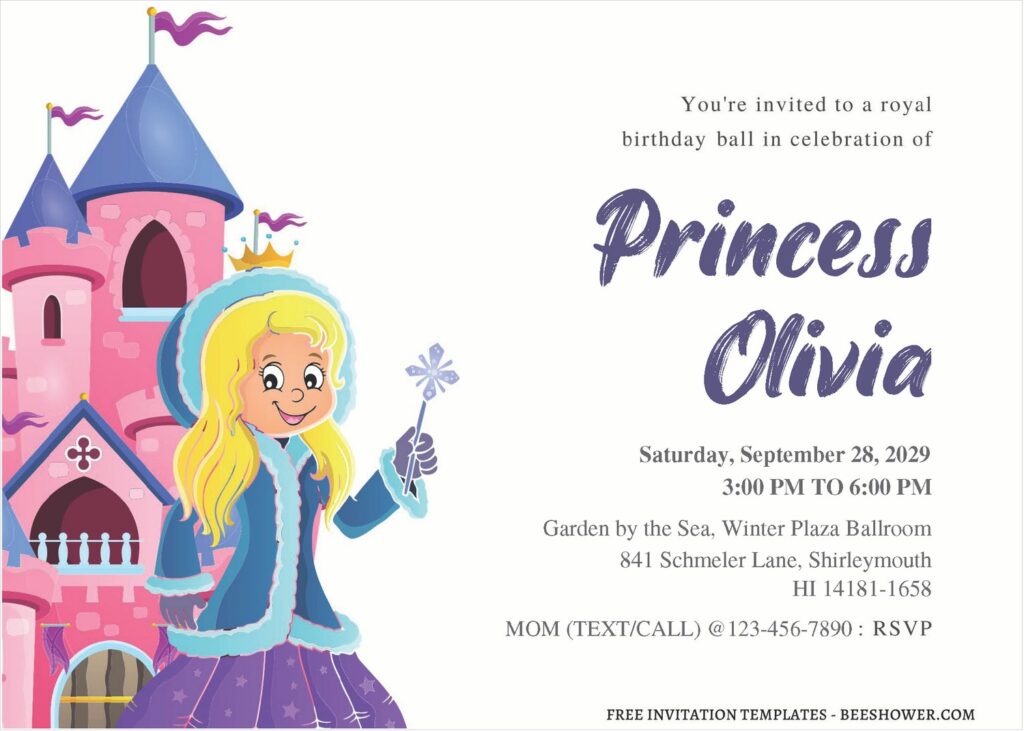 (Free Editable PDF) Charming Princess Baby Shower Invitation Templates I