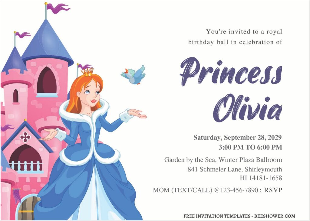 (Free Editable PDF) Charming Princess Baby Shower Invitation Templates J
