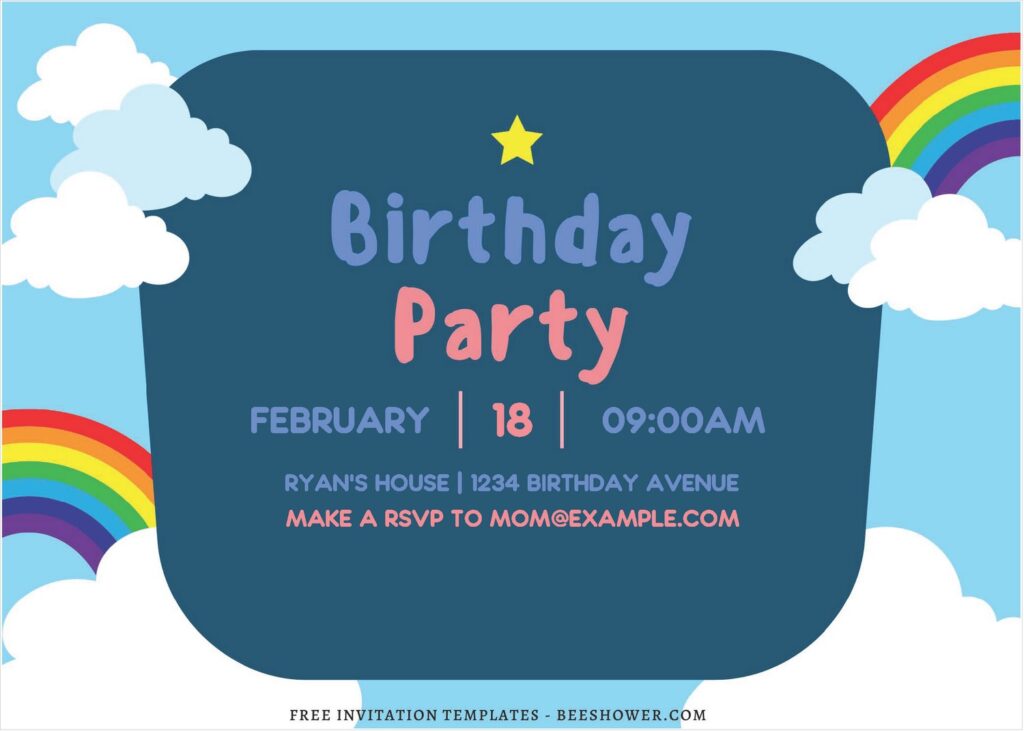 (Free Editable PDF) Rainbow Birthday Bash Invitation Templates J